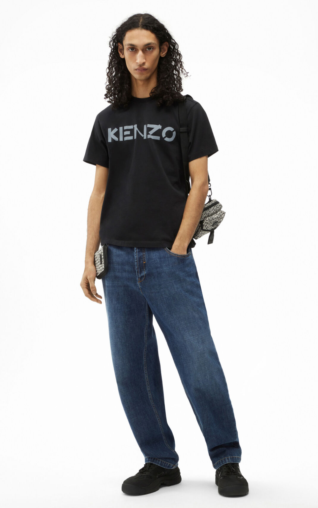 Camisetas Kenzo Logo Hombre Negras QHM875194